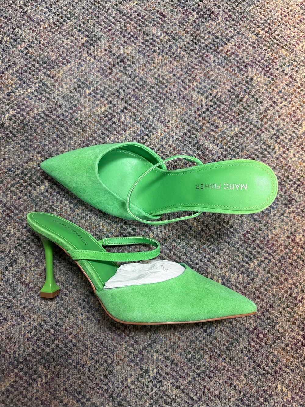 Marc Fisher Bright Green Pointed-Toe Slingback Mules